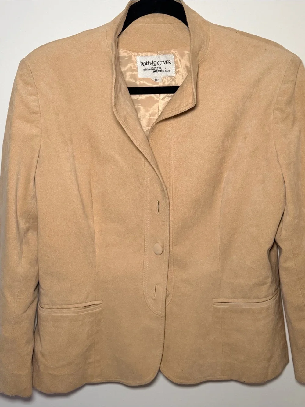 Vintage Roth-Le Cover Ultrasuede Blazer Jacket Womens 12 Beige Tan Made USA